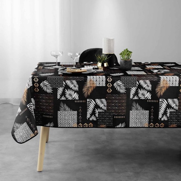 Rektangulær pletafvisende dug - 150 x 240 cm - Løv og grafiske mønstre - Sort Svart