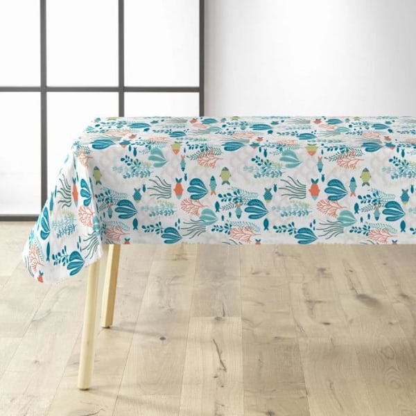 Vaxduk - INNEMEDEL - Ocean - Vit - Blå - Bredd 140 cm Vit blå