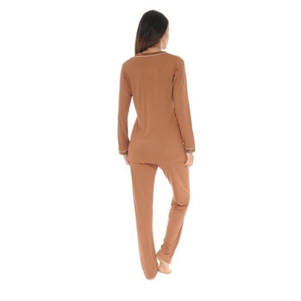 Pyjamas Lång - Jayne - 6591 - Viskos Elastan - Satin V-Hals - Elastisk Byxa kastanj 44