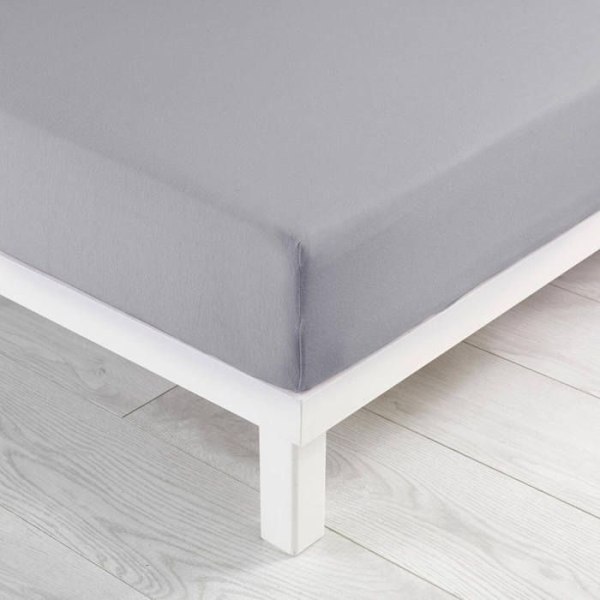 Drap housse - 140 x 190 cm - Stort örngott - jersey - Enfärgad - Grå Grå