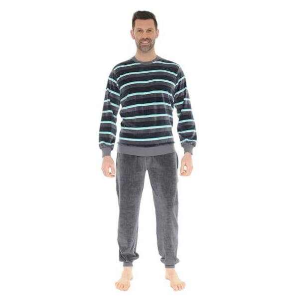Harmaat pitkät pyjamat Doleas - CHRISTIAN CANE - MIEHET - 2 taskua - Pyöreä kaula-aukko - Elastinen vyötärö Grå XL