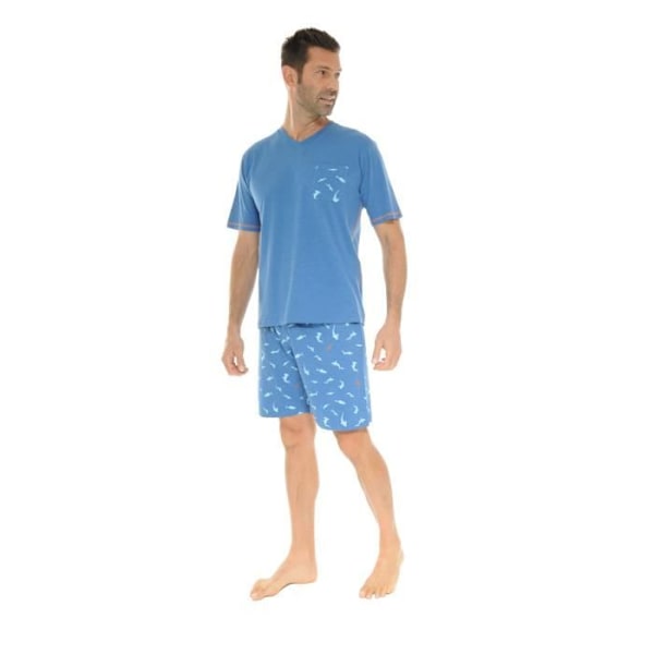 Pyjama Court - Winston - 5856 - Blå - T-shirt med Kort Ärmar - Kort Tropical Tryck Blå M