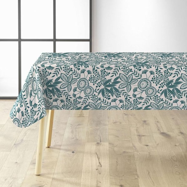 Vahakangas metritavarana - Leveys 140 cm - Smaragdinvihreä lehtikuvio - Sininen Emeraude, Beige