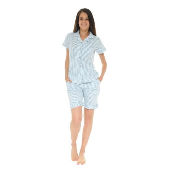 Pyjamasæt - Mary - 3905 - Flydende Stof - Lys Blå Stribet - Elastisk Talje Blå 48