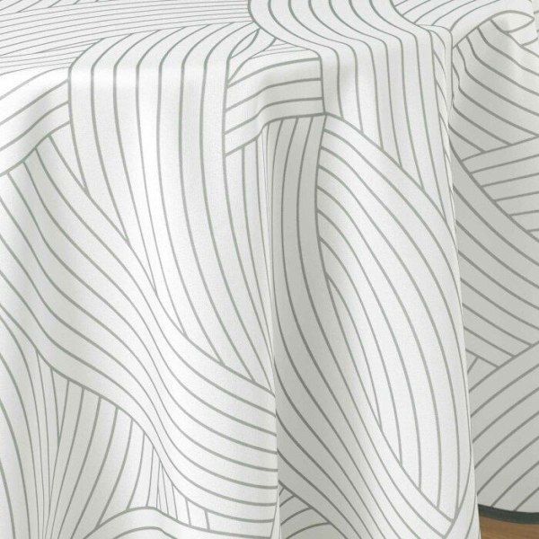 Rund dug (0) 180 cm polyester trykt linea sans Vit