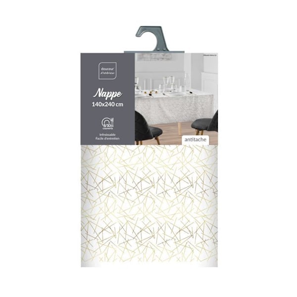 Nappe rektangulær 140 x 240 cm mikrofiber trykt metalliseret mikado Hvid/guld Vitt guld
