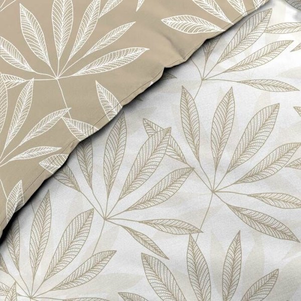 Vändbar duvetöverdrag - 240x260 cm + örngott - Natur vit och beige - Beige vit och brun