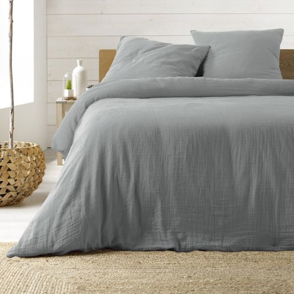 Sängkläder - ANGELIA - 3 delar - 260x240 cm - Dubbel gas - 100% bomull - Grå Grå