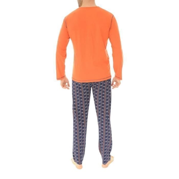 Pyjamas i lång, rak bomull Christian Cane - Orange - Vuxen Orange, marinblå och vit jag