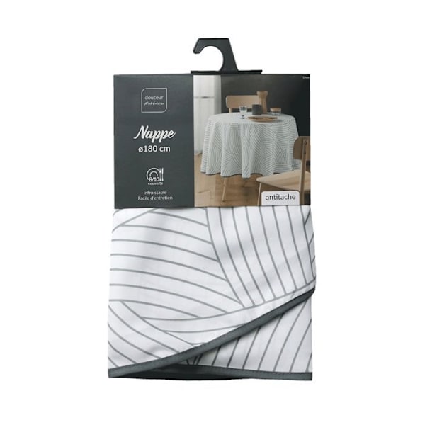 Rund duk (0) 180 cm polyester tryckt linea Sans Vit
