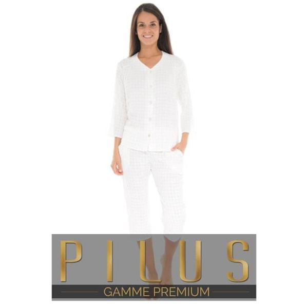 Yacinthe napitettava pyjama - Nainen - Valkoinen - Kevyt ruudullinen popliini Vit 46