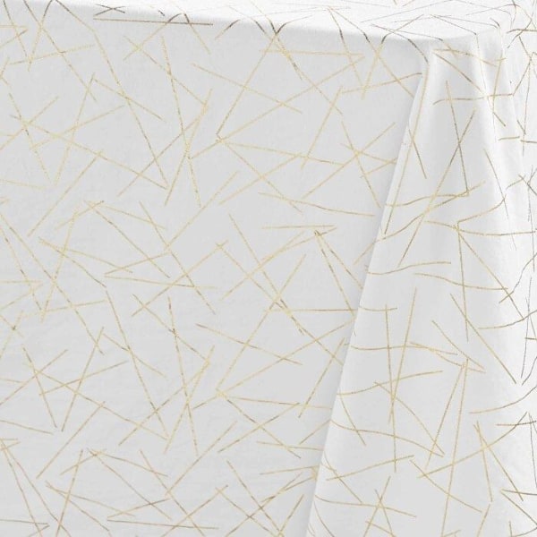 Bordduk rektangulär 140 x 240 cm mikrofiber tryckt med metallisk mikado vit/guld Vitt guld