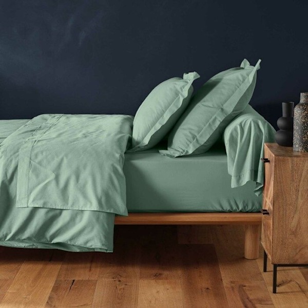 Drap hus 140x190 cm - DOUCEUR D'INTERIEUR - 100% bomuld - Salvie - Tæt vævning - Oeko-Tex mærke Salvia