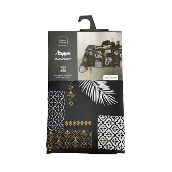 Rektangulær pletafvisende dug - 150 x 240 cm - Løv og grafiske mønstre - Sort Svart