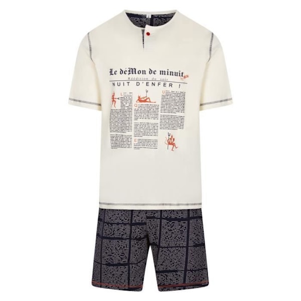 Pyjamas i bomull Christian Cane beige - Korta ärmar - Tunisisk krage - Elasticerad midja Marinblå beige M