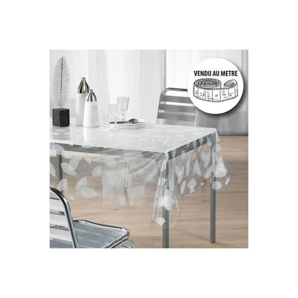Voksdug på metermål - Bredde 140 cm - Kristal - Blade - Hvid - Transparent Vit