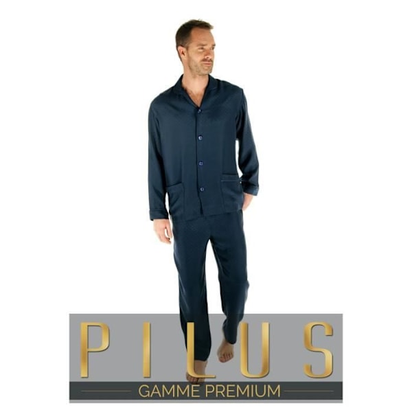 Pyjamas - PILUS - Jaipur - 100% Silke - Knappet Jakkesæt - Marine Farve - Kvinde Blå S