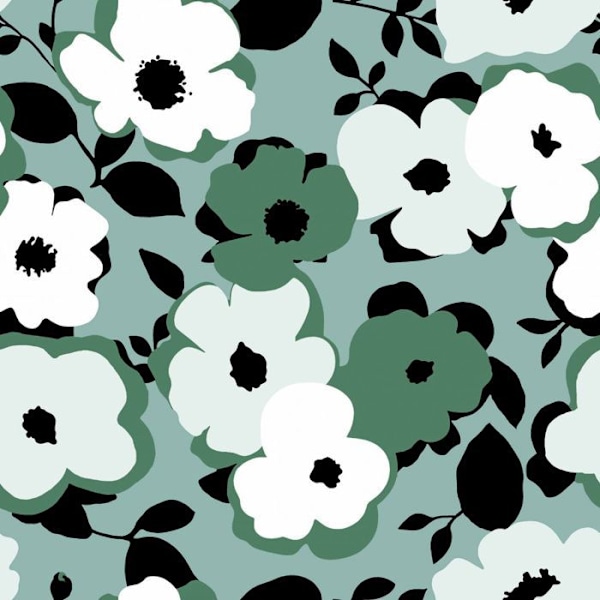 Voksdug på meter - Bredde 140 cm - Hvide og grønne blomster - Grøn Grön