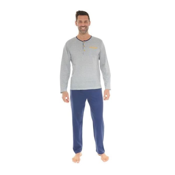 Pyjamas Lång - Woody - 5840 - Tunisisk Färg - Geometriskt Mönster - 100% Bomull Blå XXL