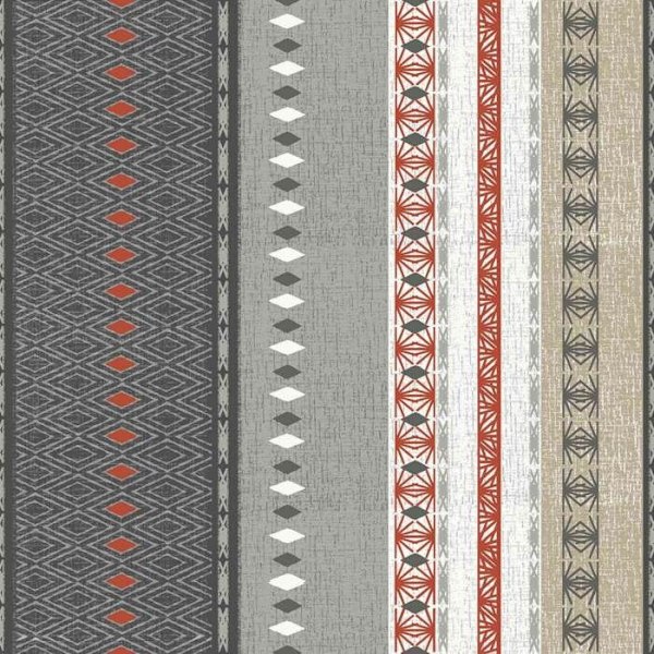 Voksdug på metermål - Bredde 140 cm - Diamanter og striber terracotta - Grå grå, beige, terrakotta