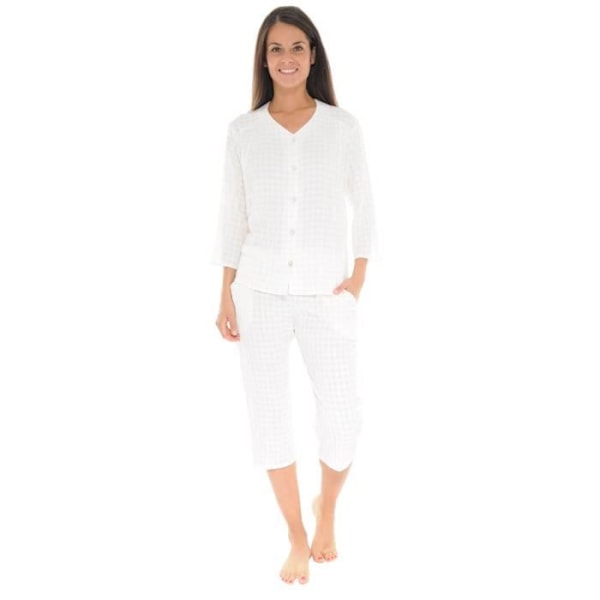 Pyjamaset med knappar Yacinthe - Dam - Vit - Lätt rutad poplin Vit 40