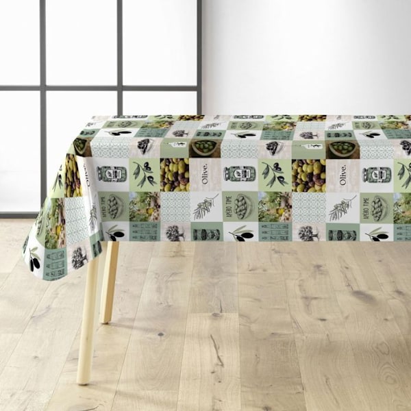Vaxduk på metervara - Bredd 140 cm - Olivträd - Grön beige, vit, grön
