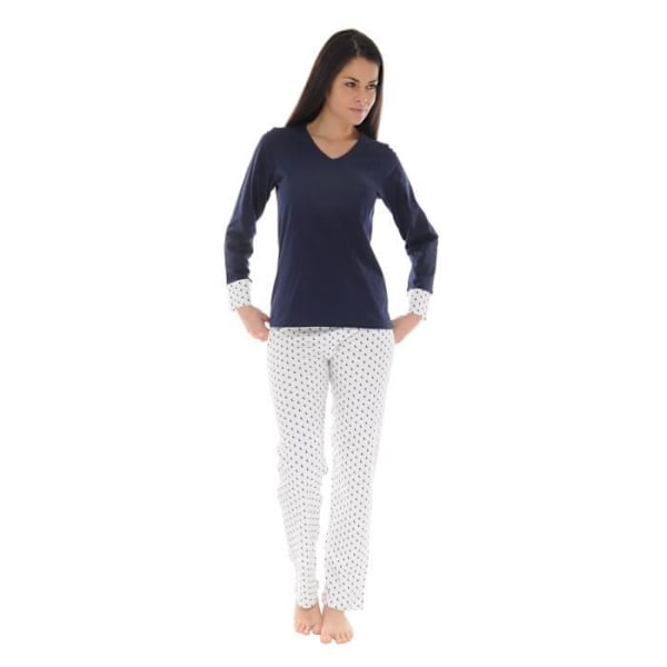 Pyjamas Lange Kvinde - CHRISTIAN CANE - Model CALISTE - 100% Bomuld - Marine/Ecru - Optimal Komfort Blå 36