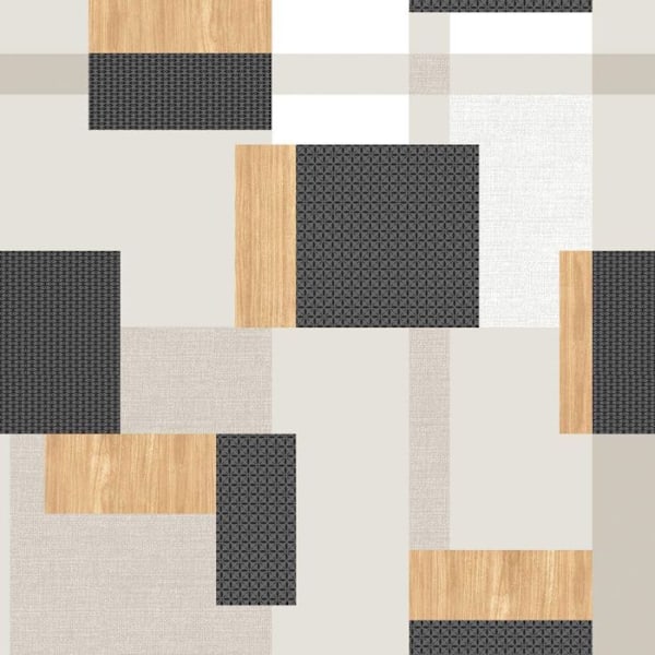 Vokset lærred på metermål - Bredde 140 cm - Sorte, grå og beige rektangler - Beige Svart, grått och beige