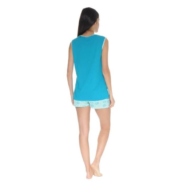 Pyjamaställ - Madeline - 4060 - 100% Bomull - Sidoverksblommor - Elastisk Midja Blå 38