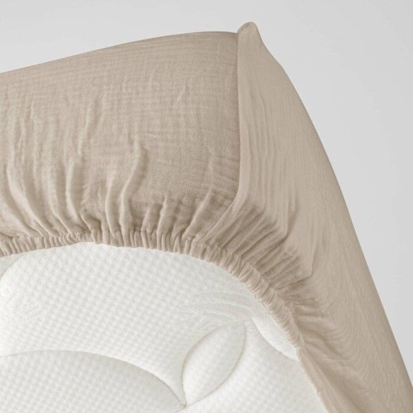 Drap housse 2 personer 160 x 200 cm dobbelt gaze bomuld 57 tråde Angelia Sand Sand