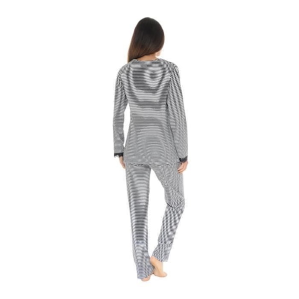 Pyjama Pitkä - Rosie - 5285 - Musta ja Valkoinen Raidallinen - pitsi - Elastinen Vyötärö Svart 46
