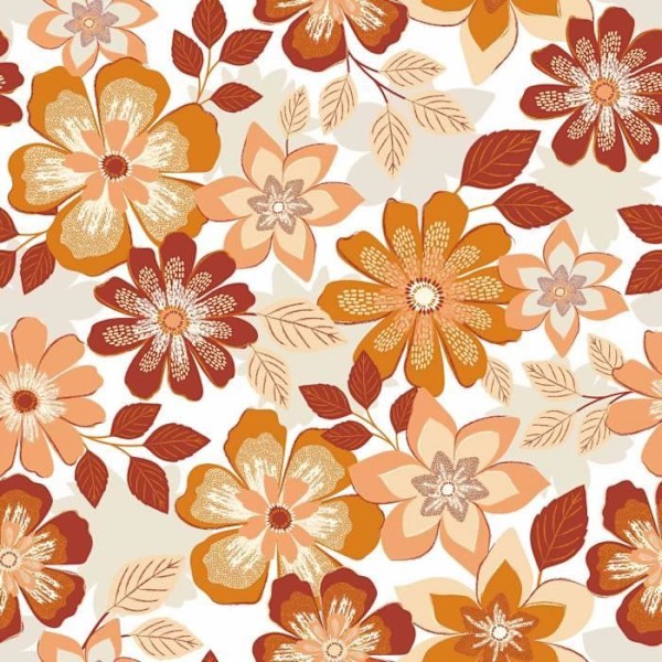 Vaxduk - DOULITO - Oranga blommor - Bredd 140 cm - Tvättbar - Blommönster Orange