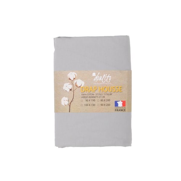 Drap housse Doulito - 100x190 cm - Tillverkad i Frankrike - Bomull - Grå Grå