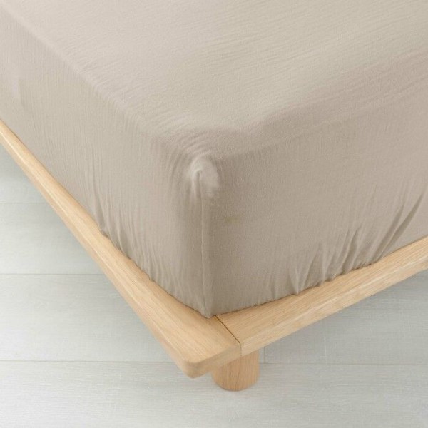 Drap housse 2 personer 160 x 200 cm dobbelt gaze bomuld 57 tråde Angelia Sand Sand