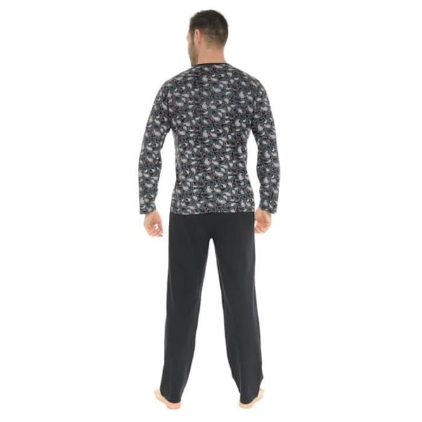 Pyjamas Lång - Christian Cane - Donatien - 100% Bomull - Tunisiskt Krage - Ren Svart Svart S