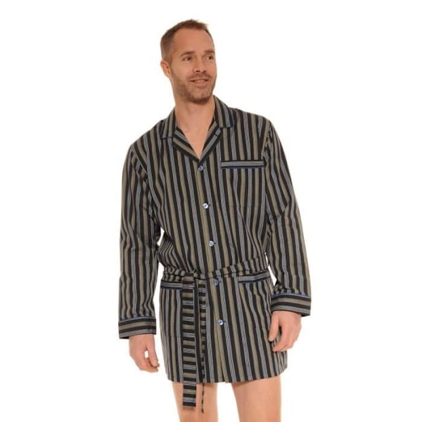Yötakki - Pyjamapaita - 1729 - Puuvillapopliini - Pitkät Hiharat - 3 Taskua Svart S