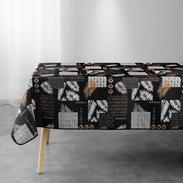 Färgstark rektangulär bordsduk - Lövverk och grafiska mönster - Svart - 100% polyester - Maskintvättbar Svart