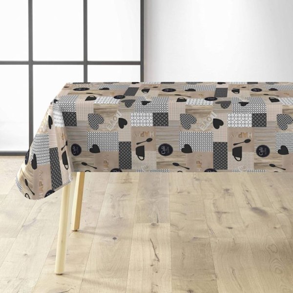 Vaxduk på metervara - Bredd 140 cm - Grafiska mönster och kaffekoppar - Flerfärgad