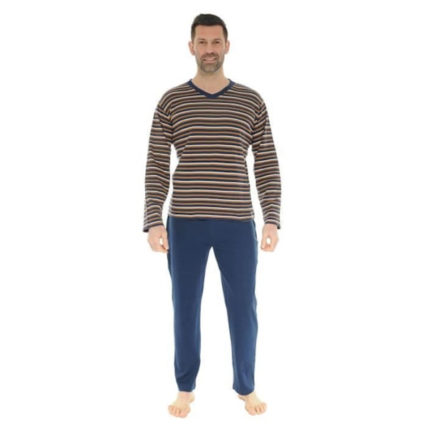 Pyjama Pitkä - Christian Cane - Darius - 100% Puuvilla - V-kaula-aukko - Tummansininen Blå M
