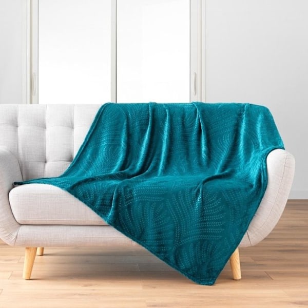 Ruudullinen flanelli 125x150 cm - Kohopintainen lehtikuvio - Sininen Blå