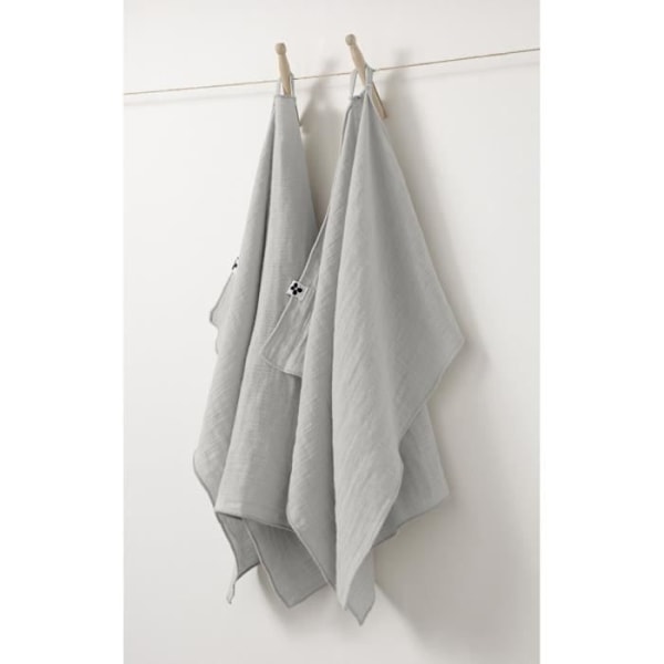 Sæt med 2 håndklæder i bomulds gaze - Grå - 50 x 70 cm Grå