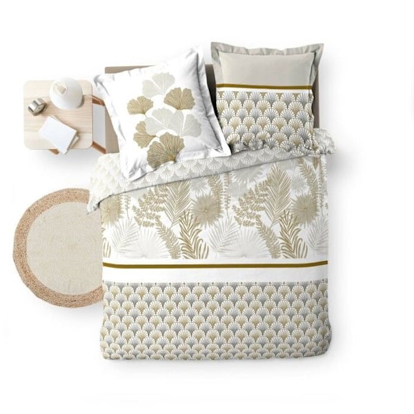 Sengetæppe 240 x 220 cm percale af bomuld 78 tråde trykt Melisse Beige
