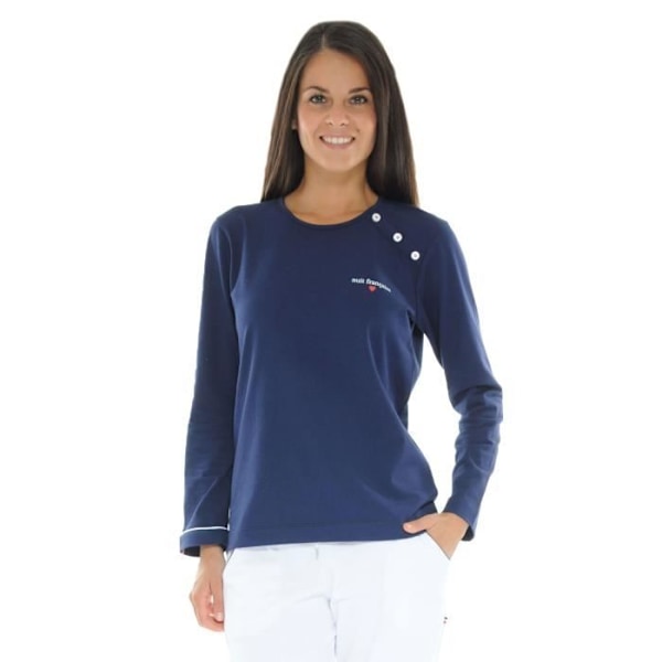 Langærmet T-shirt - Forezienne Top - 7776 - Blå - Fremstillet i Frankrig - Emeriseret Milano-strik Blå 38