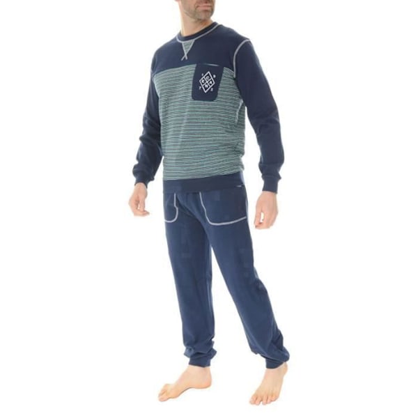 Pyjamas av lång bomull CHRISTIAN CANE - marinblå - vuxen marinblå XL