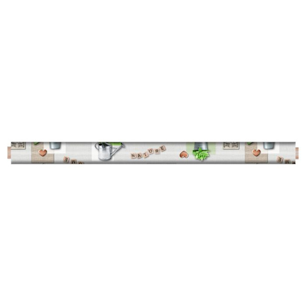Voksdug på metermål - Bredde 140 cm - Planter og vandkande - Multifarvet Grön, grå och beige