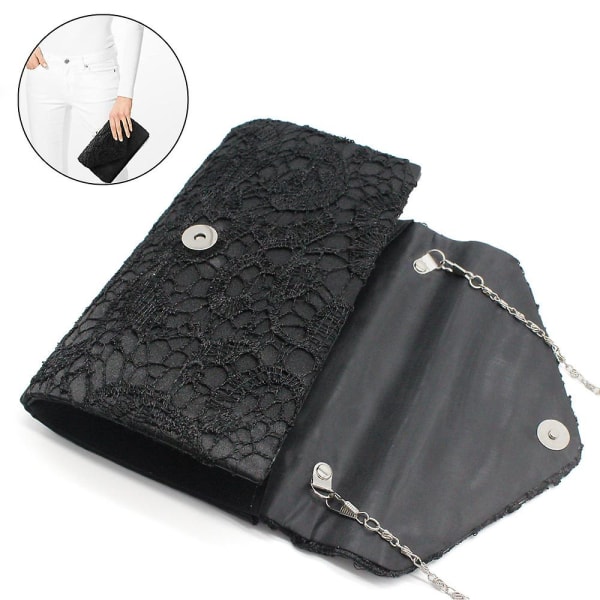 Håndtasker Satin Lace Clutch Taske Til Fest, Sort