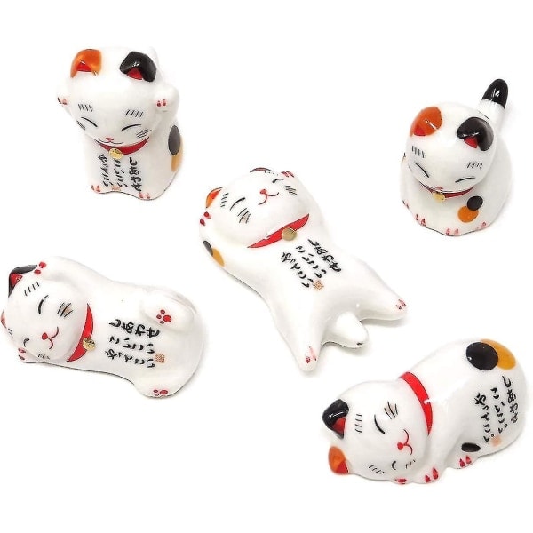 5pcs Cute Ceramic Lucky Cat Chopsticks Rest Rack Chopsticks, Forks, Spoons, Knives, Paint Brushes