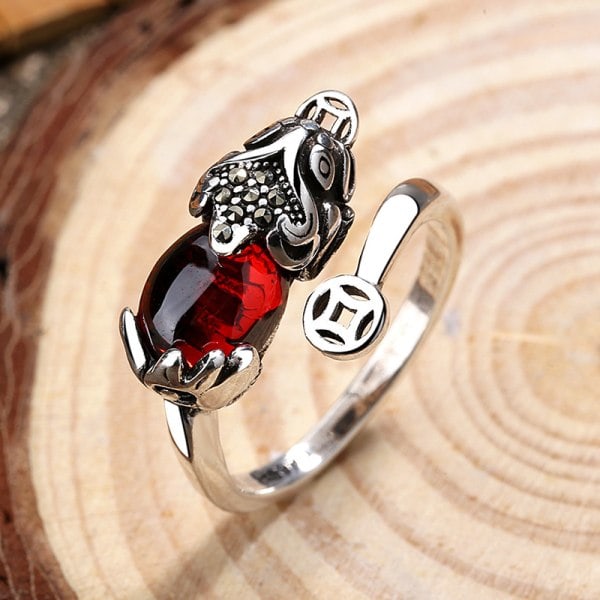 2:a Feng Shui Ring Pixiu Mani Mantra Skydds Fingerring Förmögenhetsring Amulett Lycka Öppen Justerbar Ring