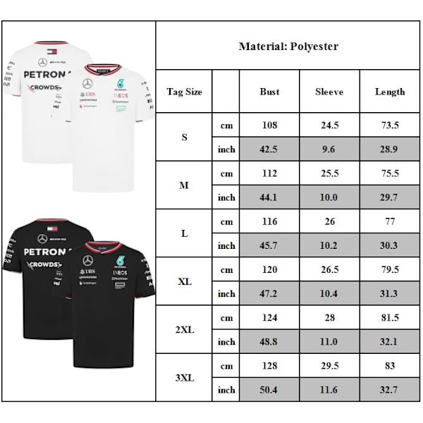 2024 F1 Offisiell Lag Racing T-skjorte Menn Formel 1 Topper Hvit Hvit Hvit White 3XL