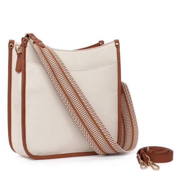 Trendikäs olkalaukku naisille, crossbody-laukku, vegaaninen nahkalaukku kahdella hihnalla (beige)